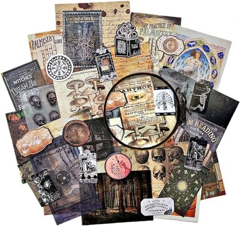 Amazon.com : Vilikya Dark Academia Junk Journal Supplies, Vintage Skull Decoupage Paper for Scrapbook Kit, 45pcs Astrology Ephemera for Junk Journals, Mushroom Plant Materials for Room Decor Wall Collage Kit : Arts, Crafts & Sewing Paper For Scrapbook, Halloween Diorama, Vintage Scrapbook Paper, Mushroom Plant, Sticker Books, Wall Collage Kit, Junk Journal Supplies, Skeleton Decorations, Collage Scrapbook