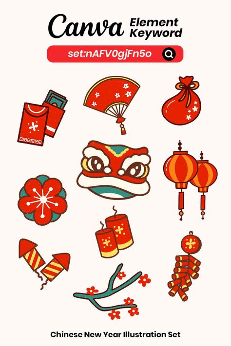 Happy China, Canva Free Elements, Mind Map Design, New Years Cookies, Chinese New Year Dragon, Chinese New Year Design, New Year Illustration, Adobe Illustrator Graphic Design, Chinese Element