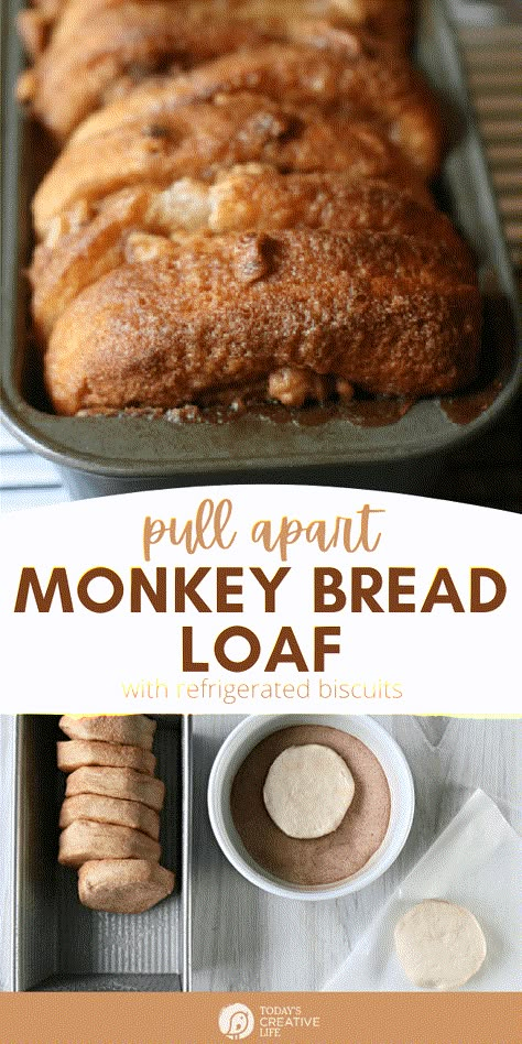 Recipes With Refrigerated Biscuits, Pull Apart Biscuit Recipes, Biscuit Monkey Bread Easy, Biscuit Pull Apart Bread, Monkey Bread In Loaf Pan, Recipe For Monkey Bread Pull Apart, Monkey Bread Loaf, Monkey Bread Without Bundt Pan, Pullapart Breakfast Bread