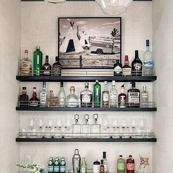 Favorite Photos - Design, decor, photos, pictures, ideas, inspiration, paint colors and remodel - Page 6 Grey Textured Wallpaper, Bar Nook, Home Wet Bar, Bar Mini, Home Bar Rooms, Modern Home Bar, Bar Shelves, Diy Home Bar, Home Bar Design