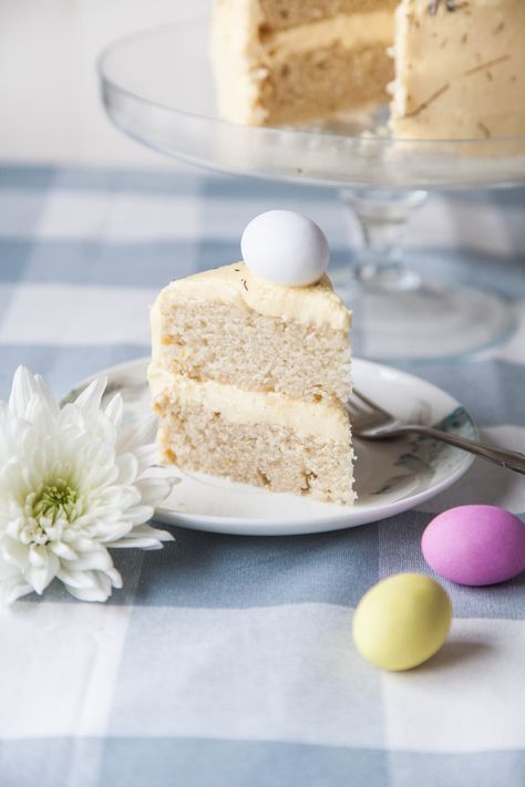 Easter Lemon Sponge Cake (Vegan) - too rubbery and dense! Vegan Easter Recipes, Lemon Sponge Cake, Lemon Buttercream Frosting, Sponge Cake Recipe, Lemon Sponge, Vegan Easter, Lemon Frosting, Lemon Curd Filling, Lemon Buttercream