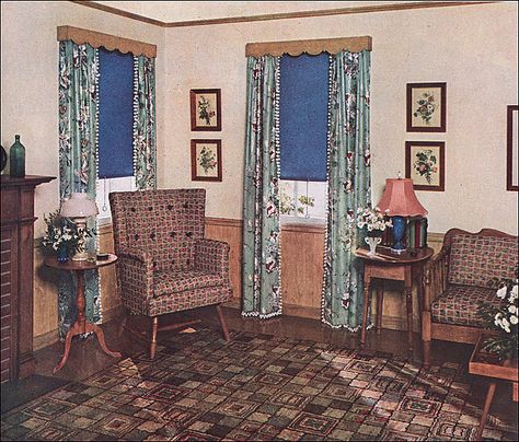 1937 Window Treatments by American Vintage Home, via Flickr 1930s Bedroom, 1930s Living Room, 1930s Home Decor, 1930s House Interior, French Bathroom Decor, Vintage Bedroom Decor, 1940s Home, Old House Interior, 1930s House