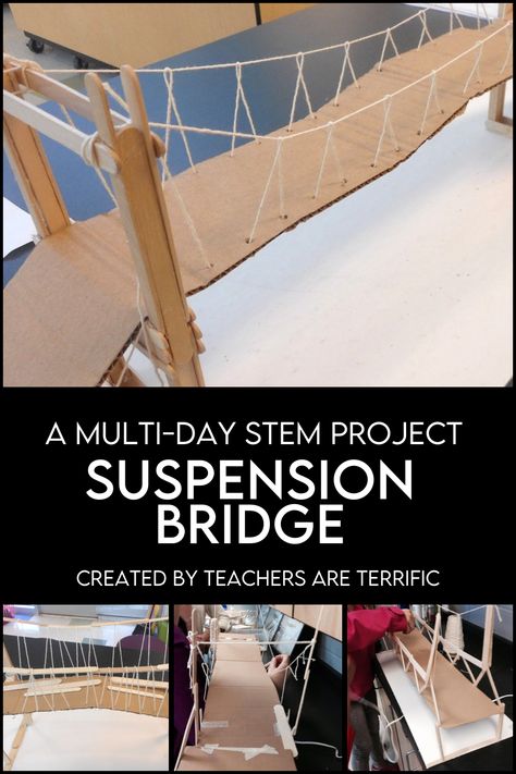 Building a Bridge in STEM Class- This fabulous STEM activity is to build a bridge using basic materials. The bridge must hold weight and be a specific length. This is the Suspension Bridge STEM Challenge. Bridge Stem Challenge, Stem Bridges, Tech Projects, Stem Engineering, Stem Classes, Stem Elementary, Building Bridges, Engineering Design Process, Problem Solving Activities