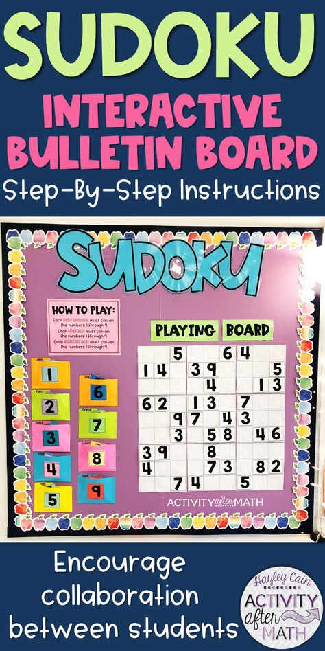 Do you have students who need some movement after they have finished working or just need a brain break activity? Sudoku is your answer! ... Number Of The Day Bulletin Board, Math Classroom Ideas, Maths Classroom, Geometry Teacher, Math Bulletin Boards, Interactive Bulletin Boards, Interactive Bulletin Board, Math Classroom Decorations, Middle School Math Classroom