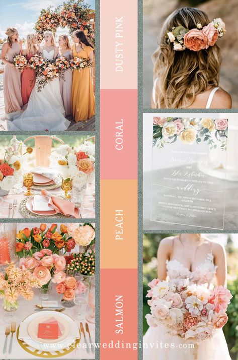 Color Trends For 2023, June Wedding Colors, Peach Wedding Colors, Wedding Color Schemes Summer, Wedding Theme Color Schemes, Wedding Color Schemes Spring, Wedding Color Palette Summer, Spring Wedding Color Palette, Wedding Themes Spring