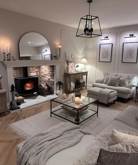 Mink Living Rooms, Neutral Lounge Ideas, Cosy Neutral Living Room, Front Room Ideas Cosy, Grey And Cream Living Room, Kitchen Design Boho, Lounge With Fireplace, Fireplace Lounge, Neutral Lounge