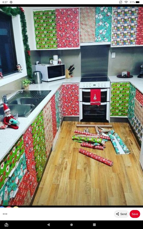 Elfe On The Shelf Ideas Funny, Wrapping Paper Elf On The Shelf, Elf On Shelf Pranks Kids, Elf On The Shelf Ideas Wrapping Paper, Elf On The Shelf Ideas Pranks, Christmas Elf Pranks, Elf On The Shelf Wrapping Paper, Elf Magic Ideas, Elf Wrapping Paper Ideas