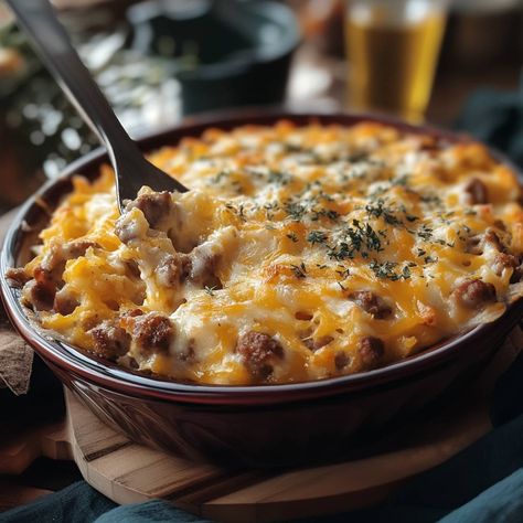 Irresistible Sausage & Cheddar Hashbrown Casserole - Sausage And Hash Brown Casserole, Gouda Hashbrown Casserole, Breakfast With Shredded Hashbrowns, Xmas Breakfast, Beef Tips And Noodles, Cracker Barrel Hashbrown Casserole, Baked Meatloaf, Creamy Parmesan Chicken, Hashbrown Casserole Recipe