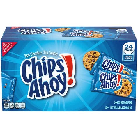 Chips Ahoy! Cookies, Chocolate Chip, 1.55 oz, 24-count | Costco American Chocolate Chip Cookies, Kosher Snacks, Desired Features, Chips Ahoy Cookies, Crispy Chocolate Chip Cookies, Cookies Branding, American Chocolate, Chips Ahoy, Crunchy Cookies