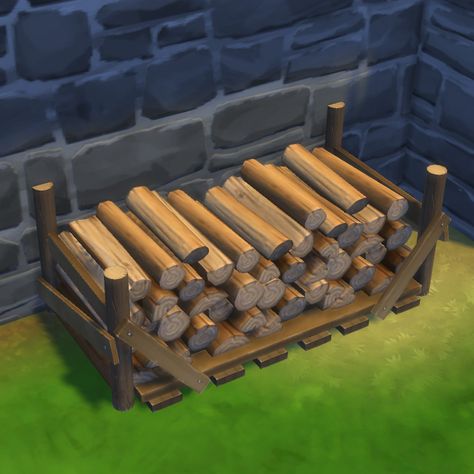 Wood Pile Storage Available for All! Wood Pile Storage, Sims 4 Cottage, Mods Sims 4, Sims 4 Decades Challenge, Sims Medieval, Sims 4 Traits, Medieval Furniture, Fantasy Furniture, Wood Pile