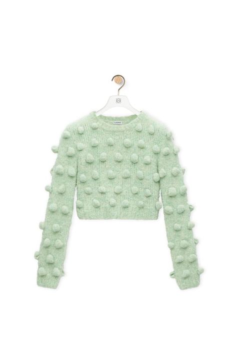 Cropped sweater in alpaca blend Mint - LOEWE Loewe Sweater, Bubble Sweater, Denim Wallet, Jonathan Anderson, Spanish House, Short Coat Jackets, Swimwear Shorts, Leather Dresses, Field Jacket