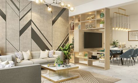 Struggling for space at home? Here are 10 smart space-saving interior design solutions for compact Indian homes. #spacesavinghomeinteriors #Homeinteriors #modularinteriors Wooden Partition Design, Wooden Partitions, Design Cafe, Tv Stand Designs, Interior Design Process, Space Saving Kitchen, Indian Homes, Partition Design, Room Partition