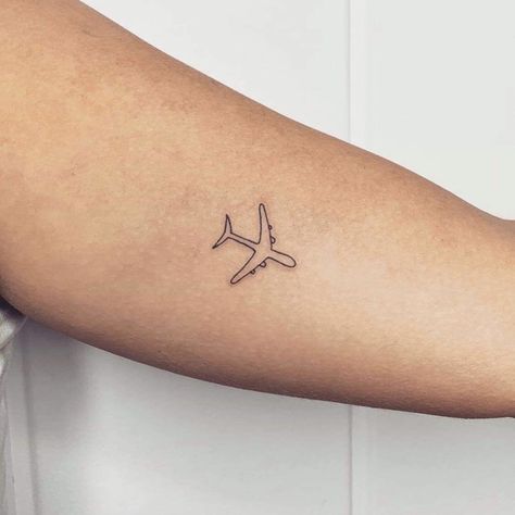 Fine line aeroplane tattoo Mini Aeroplane Tattoo, Dainty Plane Tattoo, Fine Line Tattoo Minimalist Travel, Tiny Aeroplane Tattoo, Plane Line Tattoo, Minimal Airplane Tattoo, One Line Plane Tattoo, Cute Plane Tattoos, Minimalist Plane Tattoo