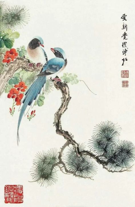 Asian cockatiels? Japanese Bird Art, Chinese Birds, Japanese Ink Painting, Japanese Bird, Zen Painting, Woodcut Art, Chinese Artwork, Vietnam Art, Chinese Art Painting