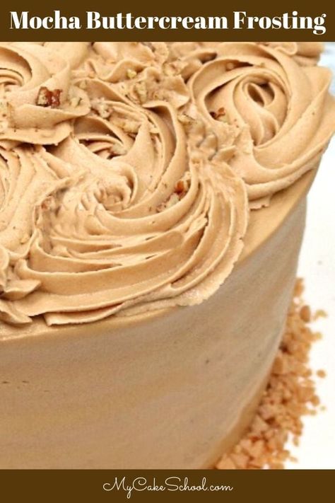 Easy and Delicious Mocha Buttercream Frosting! Mocha Buttercream Cake, Mocha Icing Recipe, Mocha Frosting Recipe, Espresso Buttercream Frosting, Mocha Buttercream Frosting, Mocha Icing, American Buttercream Recipe, Espresso Buttercream, Mocha Buttercream