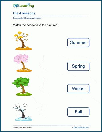 Seasons Matching Worksheet, 4 Seasons Worksheet, Seasons Of The Year Printables, Seasons Activities For Kids, Seasons Worksheets For Kindergarten, Senior Kindergarten, Seasons Kindergarten, Science Kindergarten, Free Science Worksheets