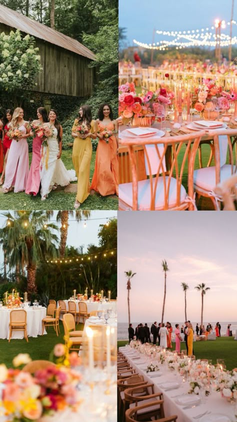 Sunset Wedding Theme, Sunset Beach Weddings, Summer Wedding Reception, Wedding Color Pallet, Dream Wedding Decorations, Spring Wedding Colors, August Wedding, Sunset Wedding, Fantasy Wedding