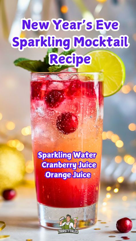 "Ring in the New Year with a delightful New Year's Eve Mocktail! This sparkling mocktail recipe is the perfect non-alcoholic drink to elevate your celebrations. Enjoy festive beverages that everyone can savor, making it an ideal choice for your holiday drink ideas. Cheers to celebration cocktails that are both refreshing and festive!" Holiday Drink Ideas, Cranberry Mocktail, Easy Party Drinks, Refreshing Mocktail, New Years Eve Drinks, Holiday Mocktail, Christmas Drinks Recipes, Easy Mocktail Recipes, Alcohol Free Drinks