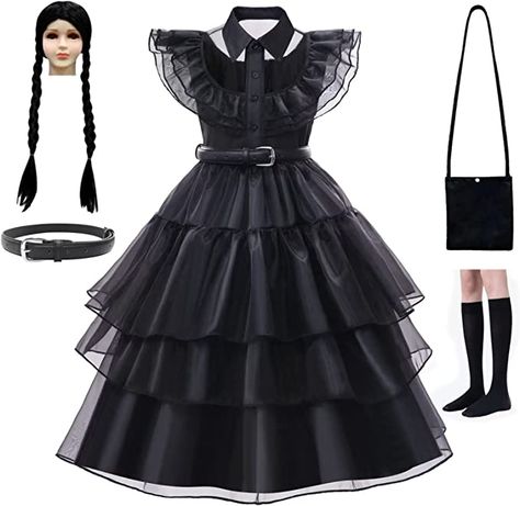 Wednesday Costume, Wednesday Addams Dress, Girls Halloween Dress, Addams Dress, Wednesday Addams Costume, Wednesday Dress, Black Ball Gown, Girls Black Dress, Petal Sleeve