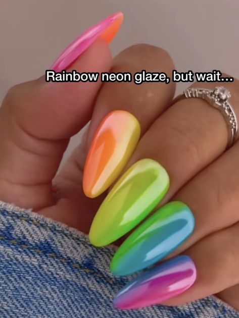 Rainbow Nails Design, Rainbow Nail Art, Rainbow Nail, Wow Nails, Sassy Nails, Ombre Nails Glitter, Summery Nails, Pink Nail Art, Rainbow Nails