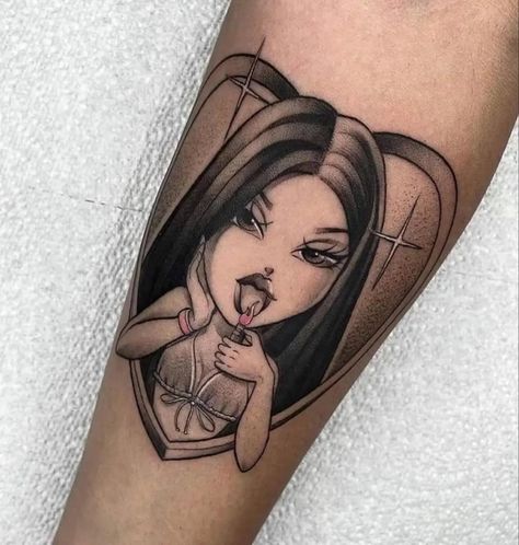 Bratz Doll Tattoo Ideas, Bratz Doll Tattoo, Brats Tattoo, Half Sleeve Tattoos Forearm, Flower Wrist Tattoos, Doll Tattoo, Airbrush Designs, Small Pretty Tattoos, Tasteful Tattoos