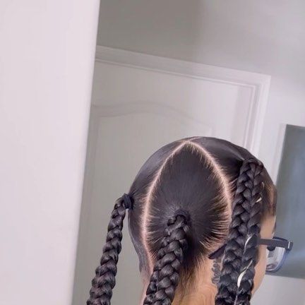 Double Braids Ponytail, 4 Double Braided Ponytail, Double Knotless Braids, Double Dutch Knotless Braids, Double Braided Ponytail Black Hair, Dutch Braids Natural Hair, Dutch Braids Black Women, Double Braided Pigtails Black Women, Double Dutch Braids