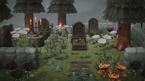 Acnh Graveyard Designs, Acnh Ghost Town, Animal Crossing Graveyard, Acnh Witchy Island Ideas, Acnh Graveyard, Acnh Gothcore, Acnh Witchy, Acnh Spooky, Haunted Island