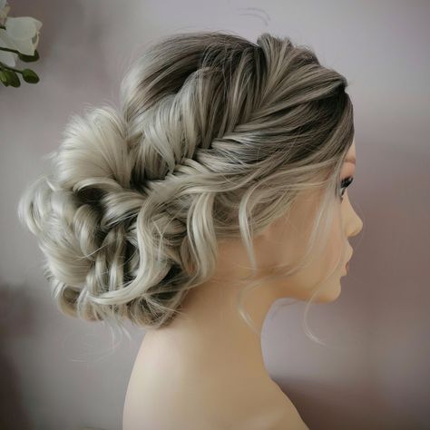 Bridal hair updo Fishtail braid wedding hair Fishtail Bridesmaid Hair, Fishtail Braid Wedding Hair, Updo Fishtail Braid, Phoebe Hair, Braid Wedding Hair, Fishtail Braid Wedding, Fishtail Updo, Braid Wedding, High Updo