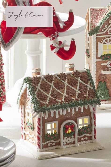 raz claydough gingerbread house from the Jingle and Cocoa collection for 2023 Gingerbread House Rosemary, Clay Gingerbread House, Clay Dough, Gingerbread House Designs, Gingerbread Party, Raz Imports, Gingerbread House Decorations, Easy Christmas Decorations, Christmas Gingerbread House