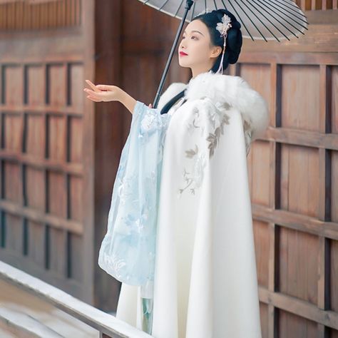 Autumn Winter Women Chinese Style Hanfu Cape Cloak Fairy Hooded Floral Embroidery Warm Coat Oriental Ancient Princess Overcoat - YimiHanfu Ancient Princess, Winter Cape, Embroidery Coat, Cape Cloak, Pink Tulle Dress, Fabulous Furs, Fur Cape, Wedding Cape, Bridal Cape