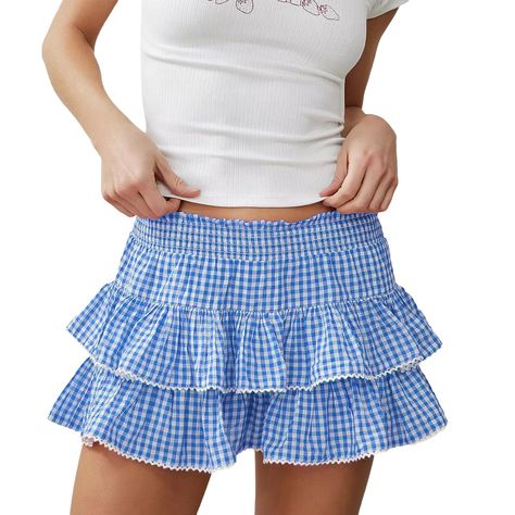 PRICES MAY VARY. Premium fabrics: Made of 100% polyester high quality material, skirts for women is breathable and comfortable, which is perfect for those hot summer days when you want to look cute and stay cool. Design: Plaid mini skirts for women with tiered ruffled hem, a-line design, small lacy trim, elastic smocked waist and classic color is versatile but won't clash with clothes, making you stand out from the crowd in the best way possible. Occasion: The boho layered short skirt is a timel Aesthetic Plaid, Beach Skirts, Skirts Y2k, Plaid Crop Top, Gingham Skirt, Women Aesthetic, Ruffle Mini Skirt, Y2k Boho, Skirt High Waist