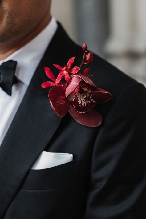 Color Schemes Autumn, Modern Red Wedding, Firehouse Wedding, Groom Buttonhole, Wedding Flower Trends, Nz Wedding, Midnight Rose, Flower Inspiration, Wedding Scene