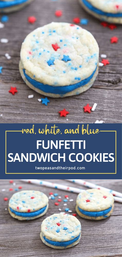 Funfetti Sandwich, Oatmeal No Bake Cookies, Cozy Cook, Funfetti Cookies, Blue Cookies, Summer Baking, 4th Of July Desserts, Best Party Food, Fourth Of July Food