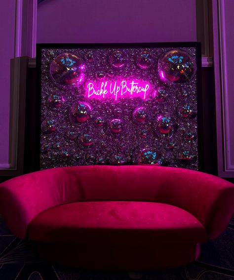 Buckle up, your event is about to get a major upgrade! ✨ Our disco ball wall with this neon sign is serving all the glitz, glam, and good vibes. Ready to make your event shine? Let’s make it happen! Nye Decor, Disco Ball Wall, Disco Ball Design, Nye Decorations, 80s Aesthetic, White C, Event Planners, Disco Ball, Custom Wall