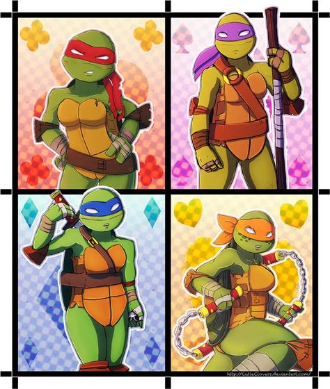 Female TMNT by CutieClovers on DeviantArt Teenage Mutant Ninja Turtles Oc, Ninja Turtles Oc, Female Tmnt, Female Ninja Turtle, Tmnt Girls, Tmnt Movie, Tmnt Characters, Ninja Turtles Funny, Teenage Mutant Ninja Turtles Artwork