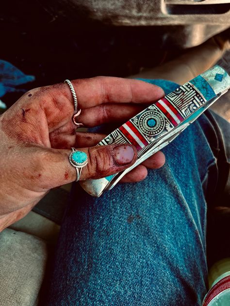 Western Braces Colors, Western Pocket Knife, Turquoise Knife, Western Knife, Western Bags Purses, Western Things, Western Fashion Jewelry, Cool Truck Accessories, Western Rings