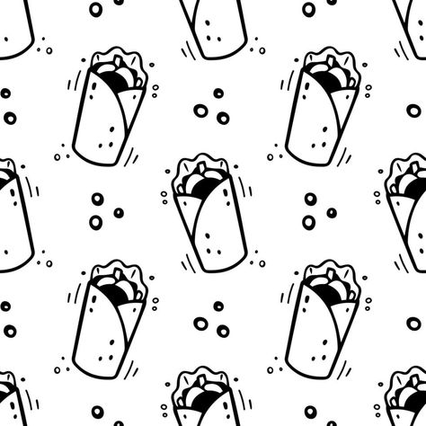 Hand drawn fast food shawarma, burrito, twister seamless pattern. Comic doodle sketch style. Vector Fast food illustration. Sketch of doner, burrito. Shawarma Illustration, Burrito Drawing, Street Food Illustration, Food Shawarma, Fast Food Illustration, Comic Doodle, Food Doodles, Food Patterns, Sketch Style