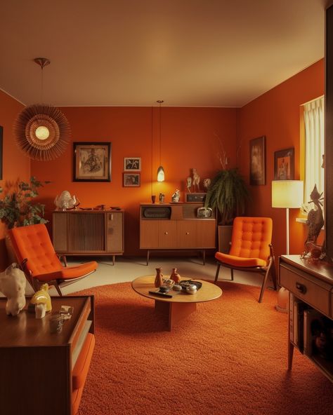 60s Flat Interior, Vintage 70s Living Room, 70s Office Aesthetic, 1960 Interior Design, 70s Chair, 70s Lounge, 60 House, 1950s Bar, 60s Living Room