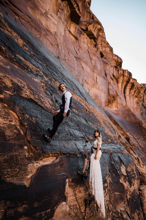 A wedding of off-road locations, campsite celebrations, and rock climbing adventures, this adventure wedding in Moab is one for the ages. Rock Climbing Elopement, Ghost Shoot, Rock Climbing Wedding, Climbing Wedding, Campsite Wedding, Climbing Photography, Underwater Portrait, Elopement Planning, How To Elope