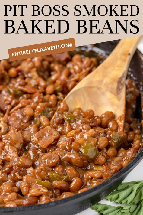 Smoked Baked Beans Recipe, Smoked Baked Beans, Pit Boss Pellet Grill Recipes, Pellet Smoker Recipes, Smoked Vegetables, Canned Baked Beans, Baked Beans With Bacon, Beans With Bacon, Bbq Baked Beans