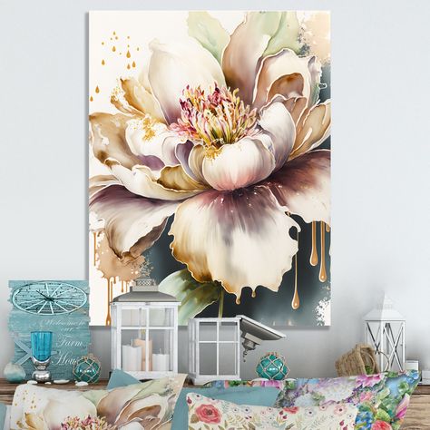 Allium Flowers, Mural Floral, Purple Watercolor, Gold Picture Frames, Watercolor Flower, Floral Wall Art, House Of Hampton, Ice Blue, Framed Canvas Art