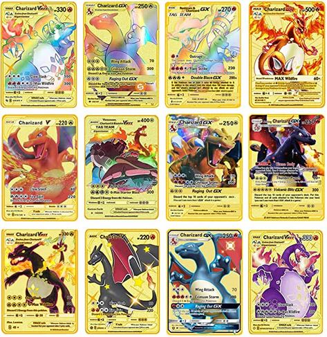 Pokemon Charizard Card, Mini Pokemon Cards, Pokemon Cards Printables Free, Charizard Iphone Wallpaper, Golden Pokémon Cards, Gold Pokemon Cards, Diy Pokémon Cards, Pokémon Cards Rare, Pokemon Card Back