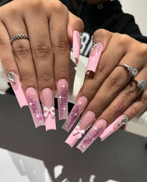 French Pink Nails, Pink Long Nails, Pink Nails Glitter, Freestyle Nails, Pink Glitter Nails, French Pink, Creative Wall Art, Hanging Artwork, Nails Glitter