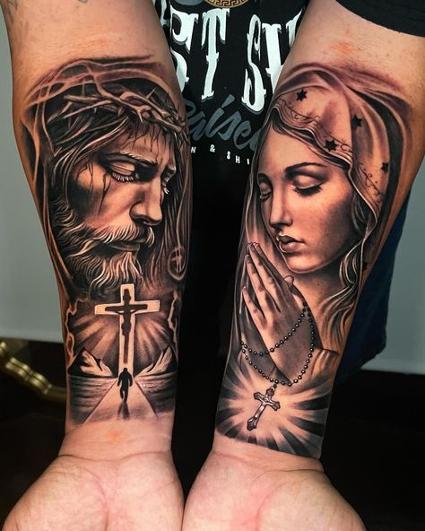 Virgin Mary Half Sleeve Tattoo, Virgin Mary Shoulder Tattoo, Lady Guadalupe Tattoo, Mary And Jesus Tattoo, Mama Mary Tattoo Design, Maria Tattoo Design, Virgin Mary Tattoo Forearm, Virgin Mary Tattoo Design, Virgin Mary Tattoos