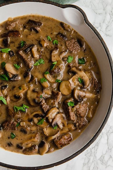 Aip Beef Stroganoff, Aip Round Steak Recipes, Whole 30 Beef Stroganoff, Clean Eating Recipes Beef, Paleo Recipes Videos, Paleo Stroganoff, Paleo Beef Stroganoff, Whole 30 Dinner, Whole30 Beef