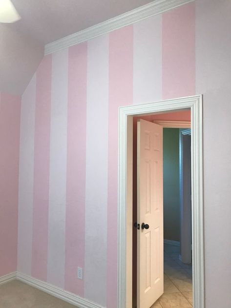 Pink Stripe Wall, Victoria’s Secret Bedroom, Victoria Secret Bedroom Ideas, Pink And White Striped Walls, Victoria Secret Bedroom, Pink Striped Walls, Secret Walls, Rooms Decoration, Ideas Habitaciones