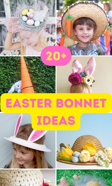 Easy Easter Hat Parade Ideas, Easter Bonnet Ideas For Toddlers, Toddler Easter Bonnet, Spring Hat Parade Ideas, Spring Bonnet Hat Ideas, How To Make Easter Bonnets Hats, Kids Easter Hat, Easy Easter Hat Ideas, Simple Easter Bonnet Ideas