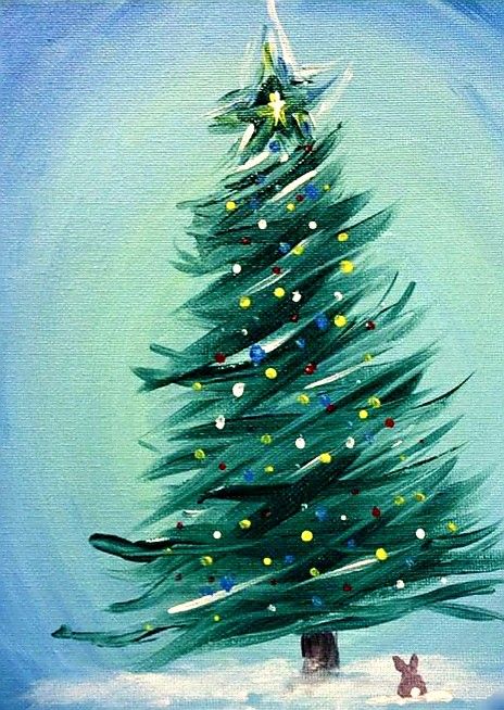 Paintings Of Christmas Lights, Christmas Tree Canvas Painting Easy, Christmas Tree Painting Canvases, Christmas Tree Painting Ideas, Christmas Diy Canvas, Diy Christmas Canvas Art, Winter Trees Painting, Christmas Tree Paintings, Painted Christmas Trees