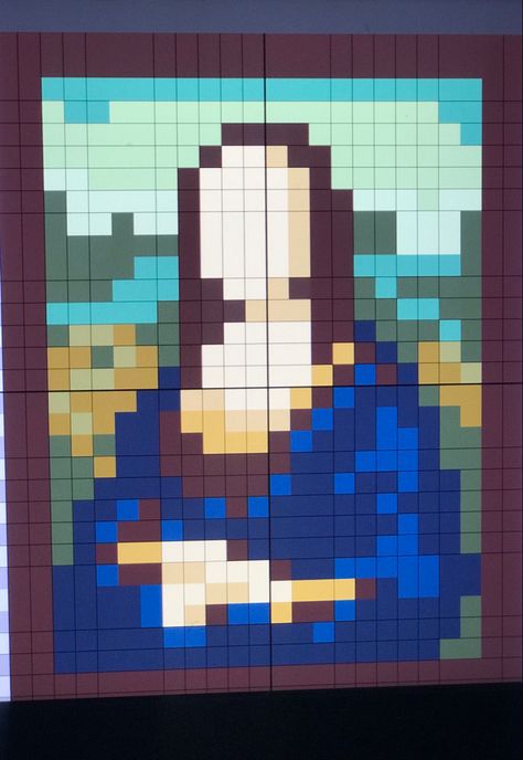 Cross Stitch Monalisa, Pixel Art Famous Painting, Pixel Mural, Pixel Art Mona Lisa, Pixel Art 8x8, Mona Lisa Pixel Art, Pixel Art Painting, Pixel Quilting, Easy Pixel Art