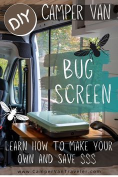 Camper Van Bug Screen, Diy Van Curtains, Van Window Covers Diy, Camper Van Storage Hacks, Cheap Van Conversion, Small Van Life Interior, Camper Van Decor, Camper Van Interior Ideas, Camper Van Interior